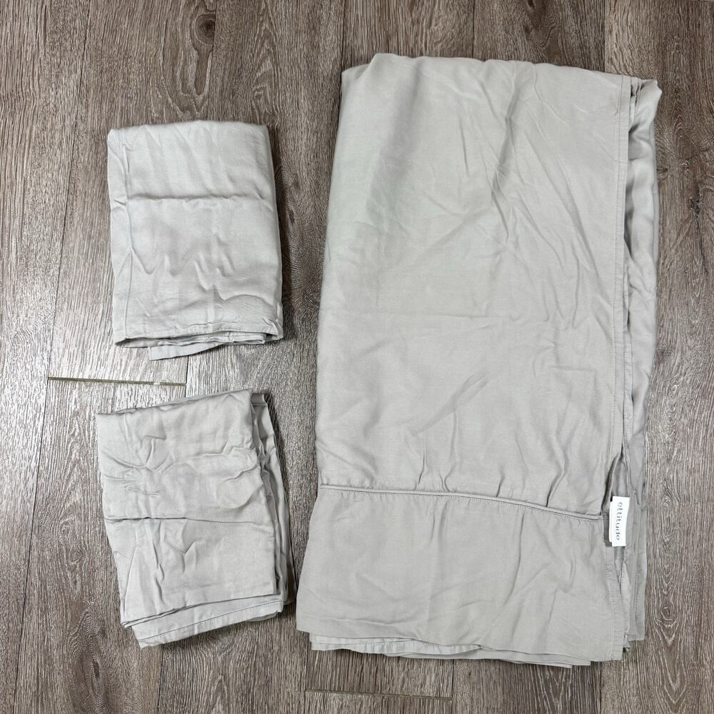 Ettitude Organic Bamboo Queen Flat Sheet 2 Pillowcases Gray Sateen Luxurious